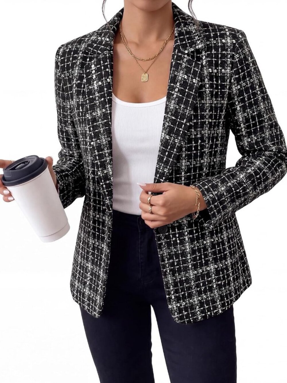 Chic Tweed Blazer for Women | Plaid Long Sleeve Jacket | Work & Casual Style